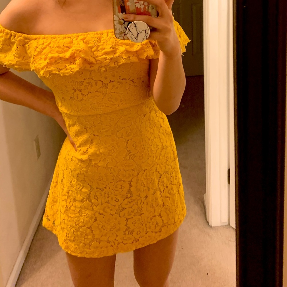 Yellow fit flare lace dress